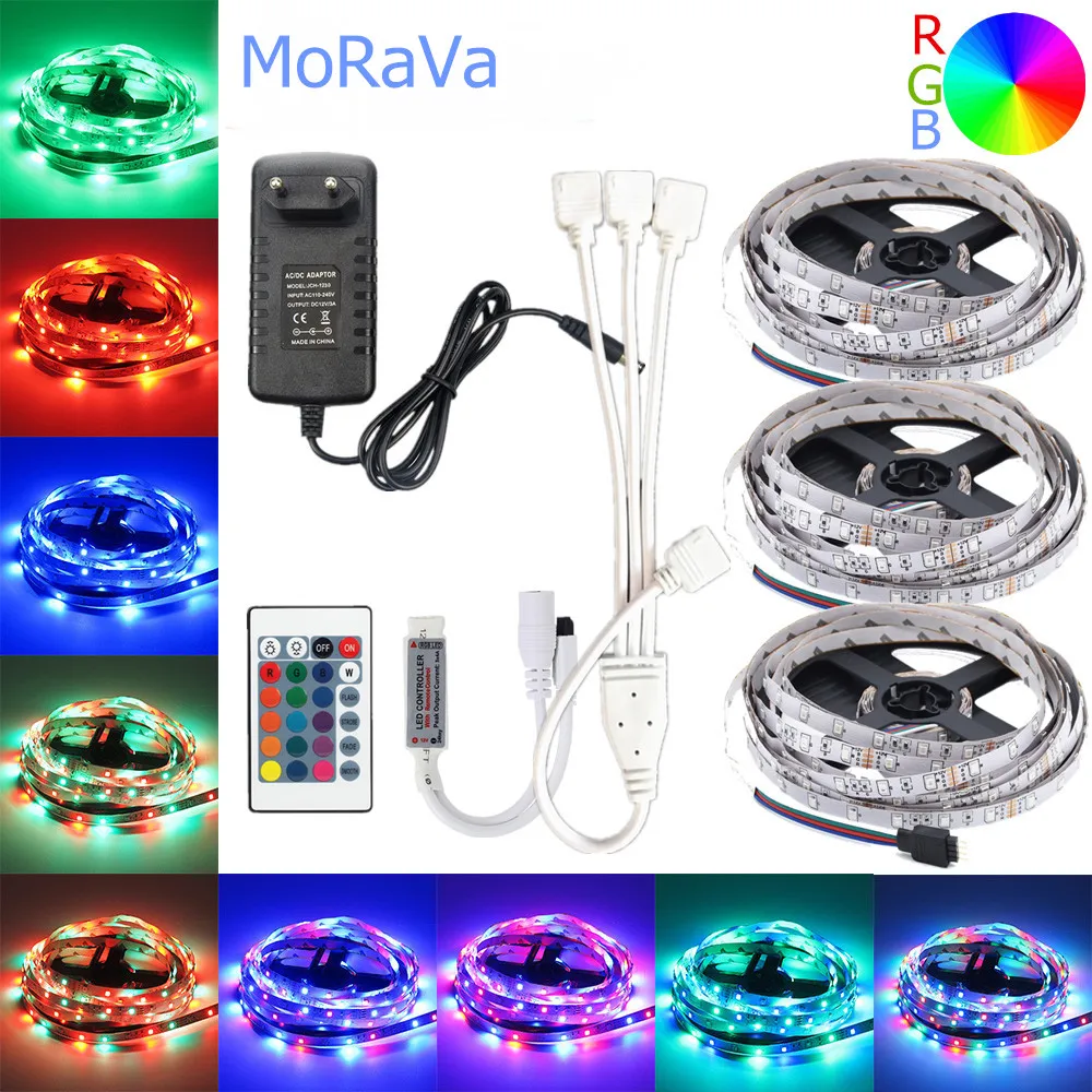 5 м 10 м 15 м Светодиодная лента 12 в 60 светодиодный s/m RGB световой шнур SMD 2835 гибкая светодиодная лампа многоцветный светодиодный шнур+ светодиодный контроллер+ адаптер