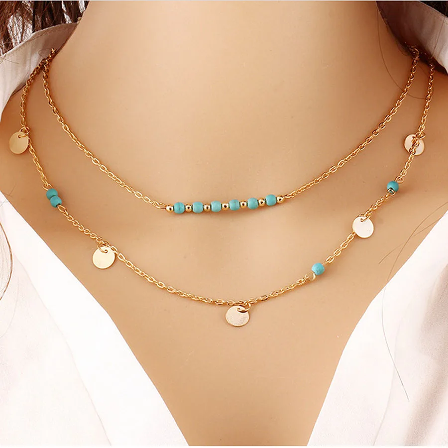 Модное богемное ювелирное изделие многослойное ожерелье золотой серебряный