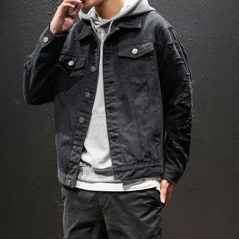 Мужская джинсовая куртка однотонная с отворотом большого размера M 5X|Мужские