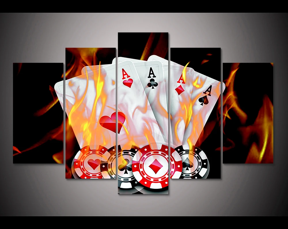 HD печать 5 штук покер на огне холст Художественная Картина для гостиной настенный