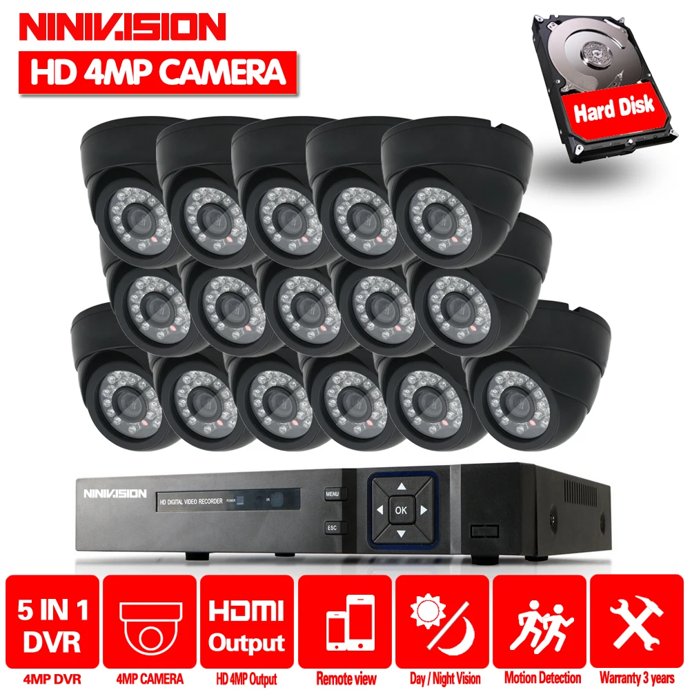 16 каналов HDMI 4 МП CCTV DVR шт. 1440P ИК купольная система безопасности для помещений и