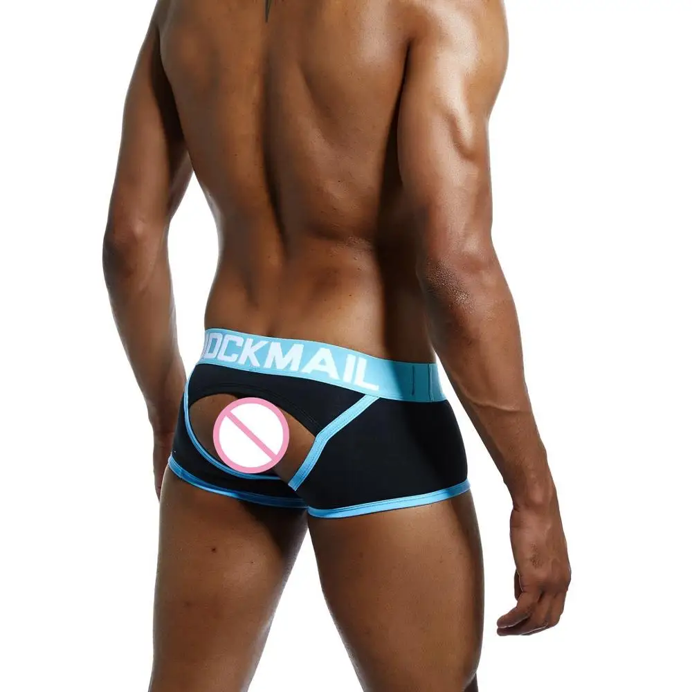 Черный Бренд JOCKMAIL, мужское нижнее белье, боксеры, шорты, открытая спина, ягодицы, хлопок, сексуальное, открытая спина, гей, мужское нижнее белье, JockStrap cuecas, Гей Трусы - Цвет: Черный