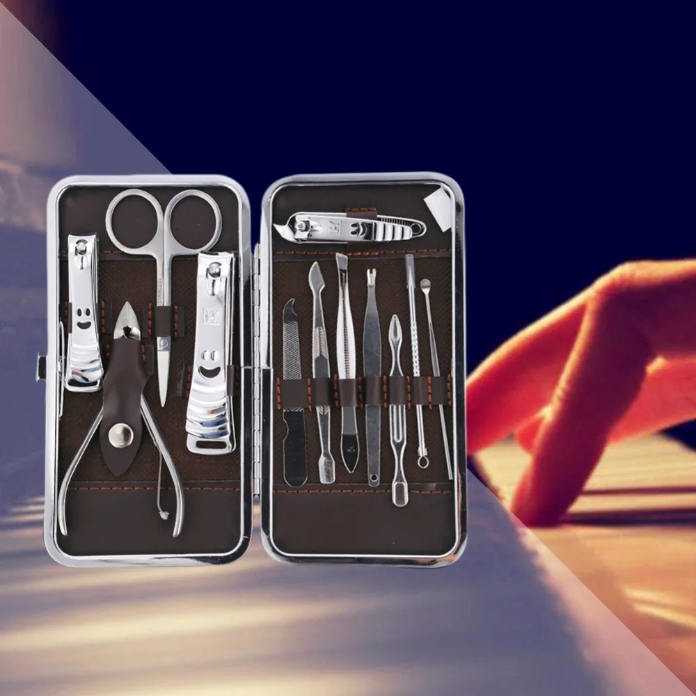 

12pcs/set Stainless steel Nail Care Tools Pedicure Scissor Tweezer Knife Ear pick Utility Nail Clipper Manicure Kit
