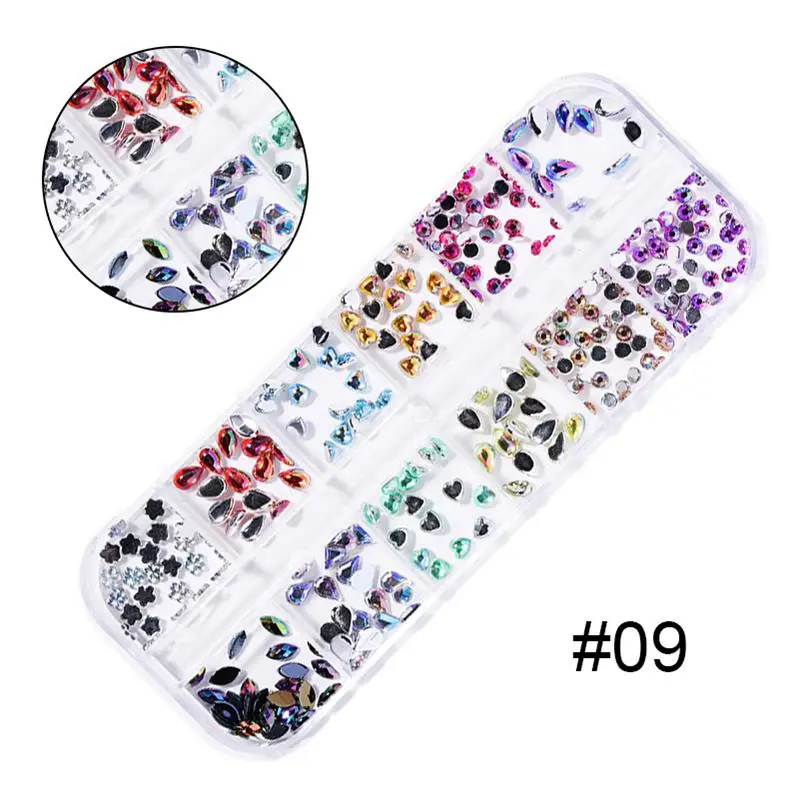 pattern-1-16 12 сеток/коробка 3D Стразы для ногтей натуральные красочные сушеные цветы украшения для УФ-гель для дизайна ногтей лак украшения аксессуары - Цвет: pattern-1-16