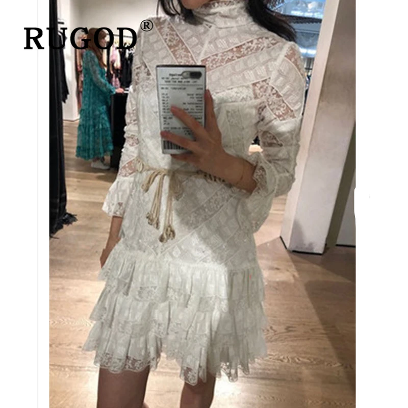 RUGOD/Новое Кружевное открытое Белое Женское платье модное летнее пляжное