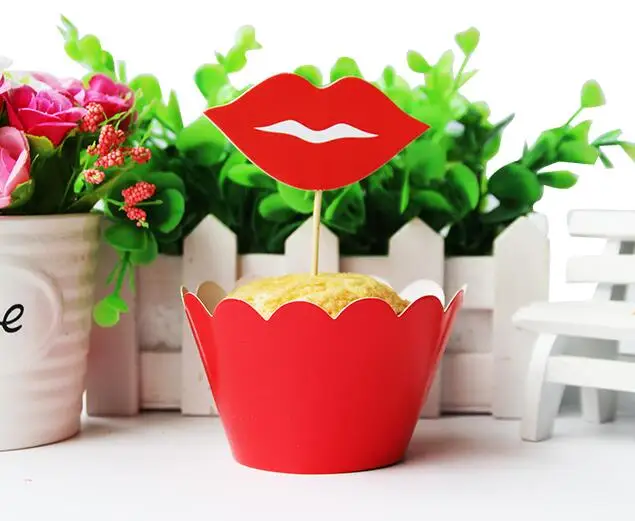 120 шт./лот красные обертки для капкейков и топперы украшение торта на день