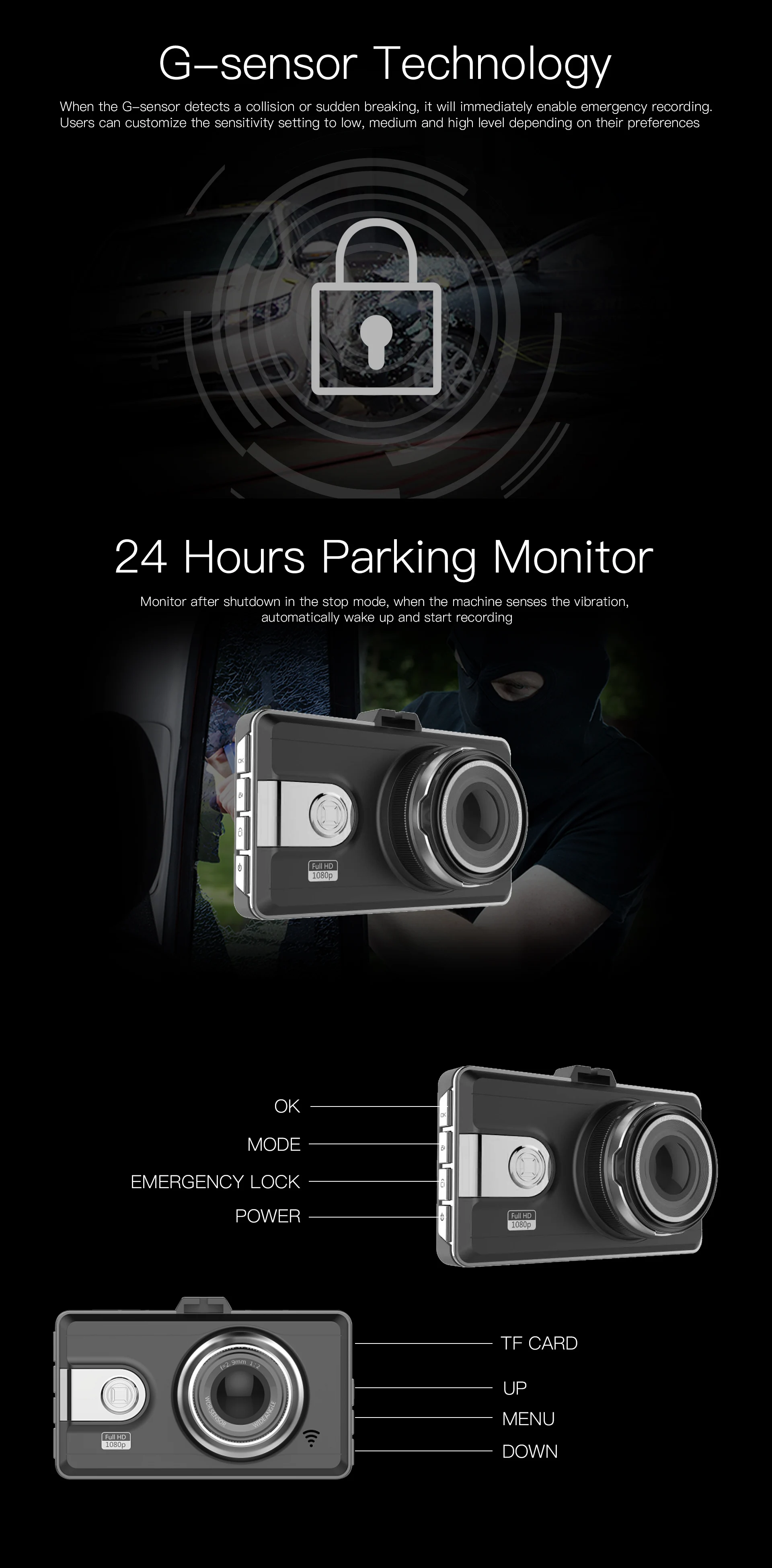 Xiaomi Mijia Dash Cam camera Anytek Q99P 3,0 дюймов ips TFT регистратор вождения 1920*1080 g-сенсор Поддержка 32 Гб TFCard