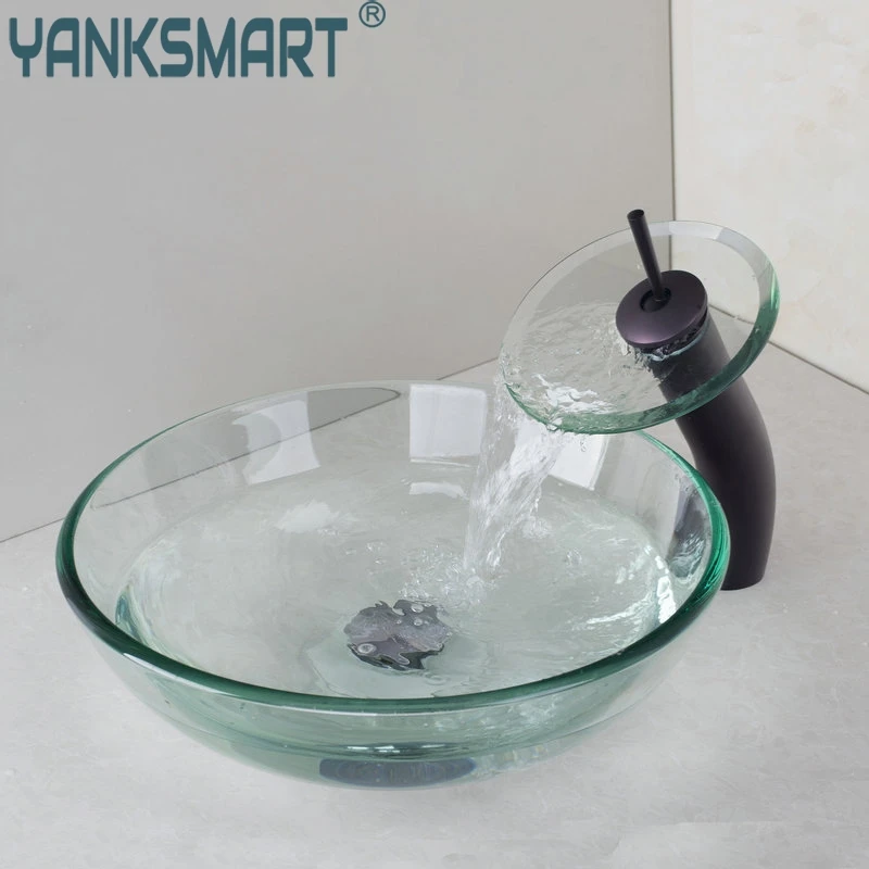 

Раковина YANKSMART, раковина с маслом, прорезиненный Бронзовый Водопад, смеситель с закаленным стеклом, раковина для ванной комнаты, набор