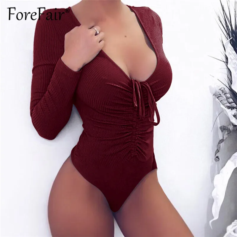 Облегающий Черный боди Forefair осенне-зимние комбинезоны женские с длинным рукавом