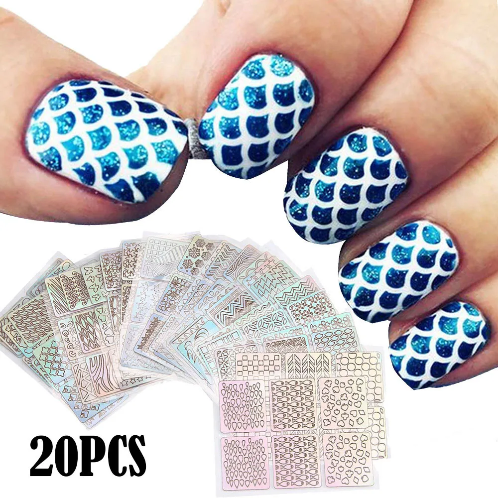 20 листов инструменты для дизайна ногтей шаблон новый гвоздь полые Нерегулярные