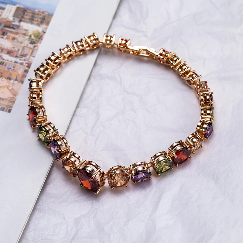 

ChengLong The Colorful AAA CZ Geometrical Element Hyperbole Party Bracelet In Champagne Gold Cover