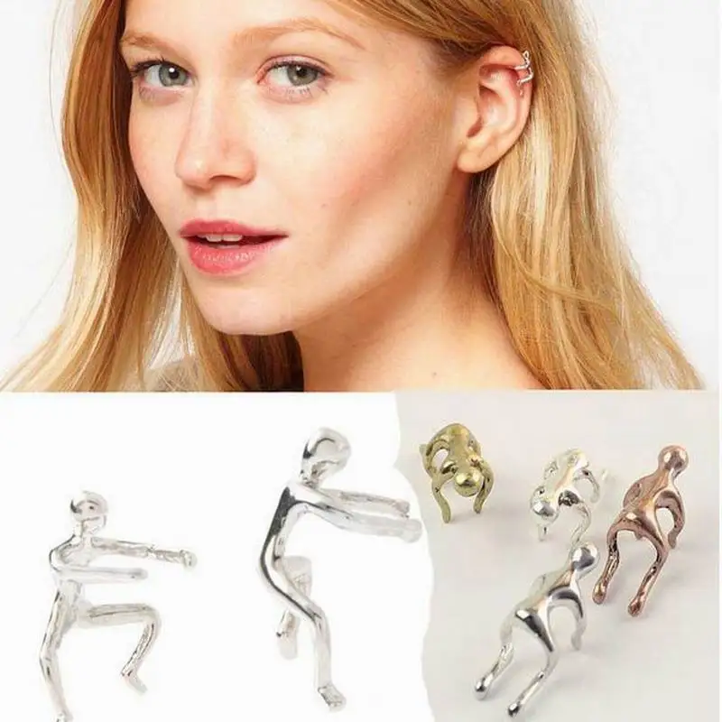 Винтажный панк стиль гуманоидные металлические клипсы для ушей серьги манжеты