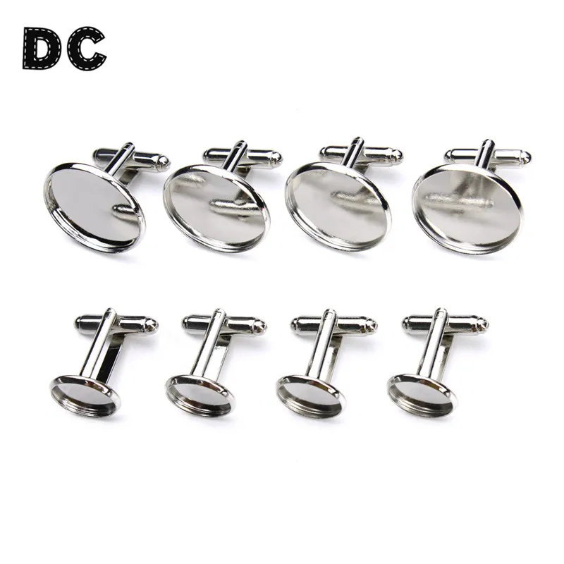 

10pcs Rhodium Color Copper Blank Cufflinks Base Settings fit 12mm 14mm 16mm 18mm 20mm Cabochon Cameo for DIY Cuff link Findings