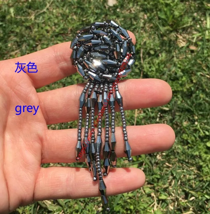 grey 4 шт./лот, серые бусины, кисточка, розовый кристалл, Аппликация из бисера для харидресс, черные золотые бусины, нашивка с бахромой, аксессуары для одежды - Цвет: grey