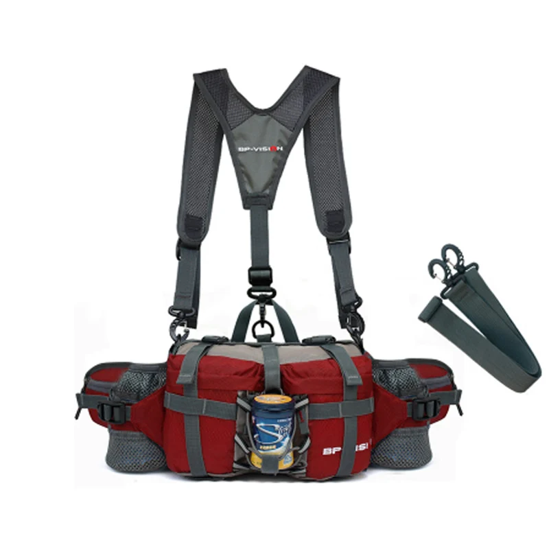 Shoulder Crimson Наружная велосипедная поясная сумка складная беговая сумка с 2 держателями для бутылки воды для пеших прогулок кемпинга альпинизма - Цвет: Shoulder Crimson