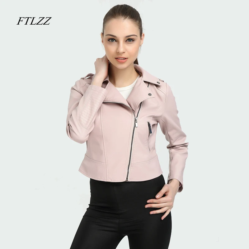 

FTLZZ Spring Autumn Soft Pu Leather Jacket Women Vintage Slim Biker Jackets Faux Leather Motorcycle Coat Female