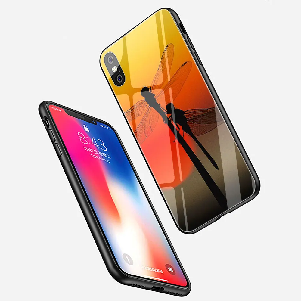 Чехол для телефона с изображением стрекозы из закаленного стекла животных Iphone SE