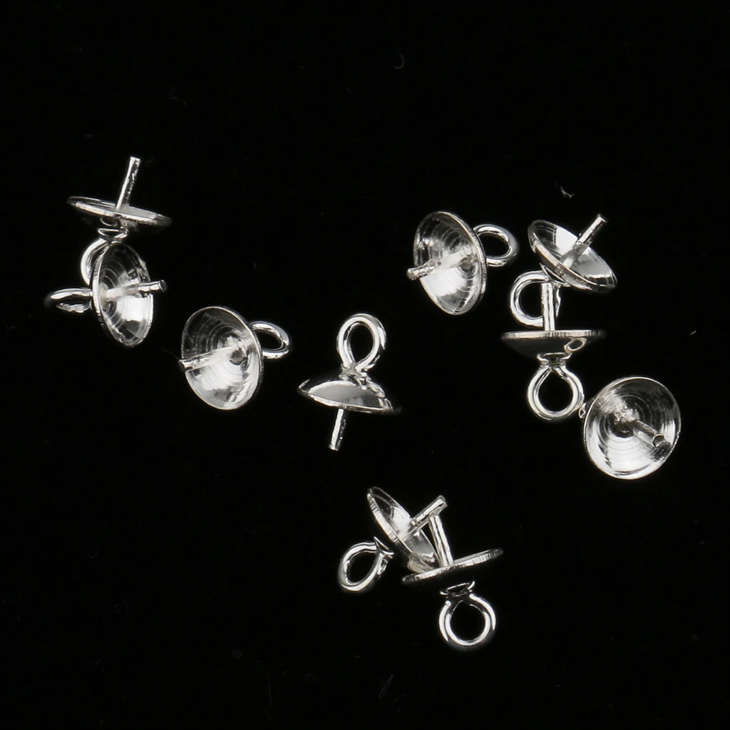 20 Pieces 925 Sterling Pendant Clasp Pearl Bail Pins Half Drilled Jewelry Making Connector for Pendants 4mm 5mm | Украшения и