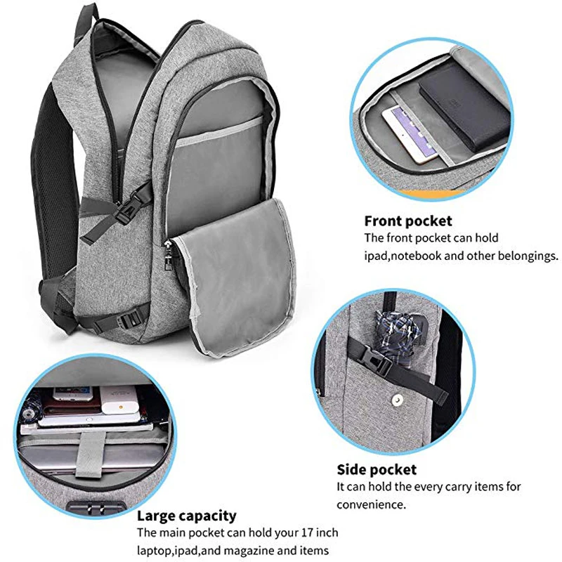 портфель ранец Школьный рюкзак с usb зарядкой антивор для ноутбука мужской