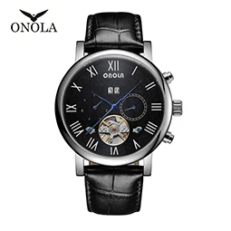 black watch men onora commercial leisure steel hollow men's watch men's automatic mechanical waterproof watch часы мужские - Цвет: black