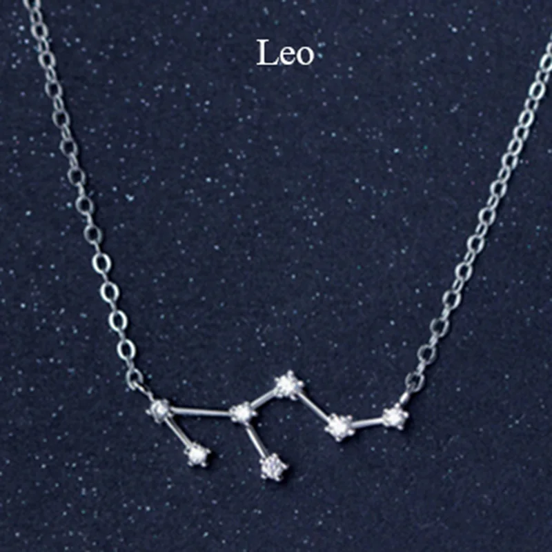 Leo necklace 925 пробы, серебро, 12 звезд, Зодиак, циркон, гороскоп, астрология, галактика, знак созвездия, ожерелье, подарок на день рождения, свадьбу - Окраска металла: Leo necklace