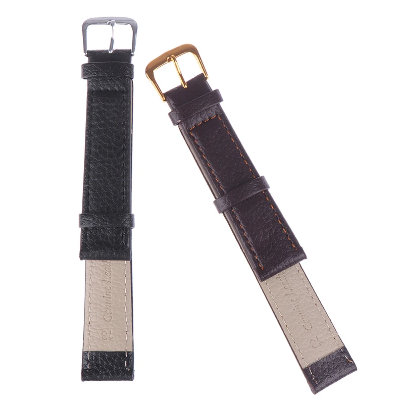 

New 1Pcs 12-22mm Black Brown Watchband Litchi Stripe Pu Leather Watch Strap