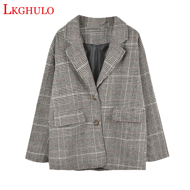 Весенние женские клетчатые блейзеры куртки костюм для женщин длинный рукав