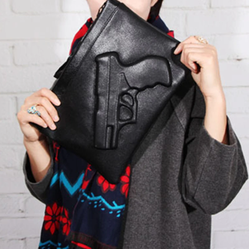 XLY &amp R 2017 пистолет 3d печать сумки женские клатчи цепи pu кожаные через плечо