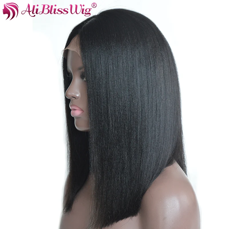 

AliBlissWig 1*3 Silk Base Short Bob Wigs Lace Front Wigs Human Hair Invisible Parting Yaki Straight Brazilian Remy Middle Part