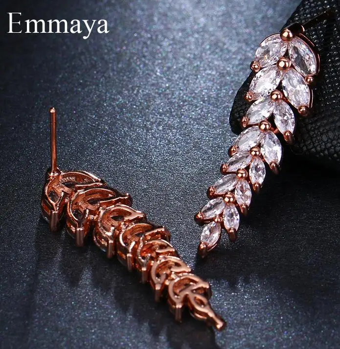 Emmaya модный бренд Шарм AAA кубический циркон многоцветный Salix кольца с подвесками в виде листьев для женщин Свадебная вечеринка ювелирные изделия подарок - Окраска металла: rose gold