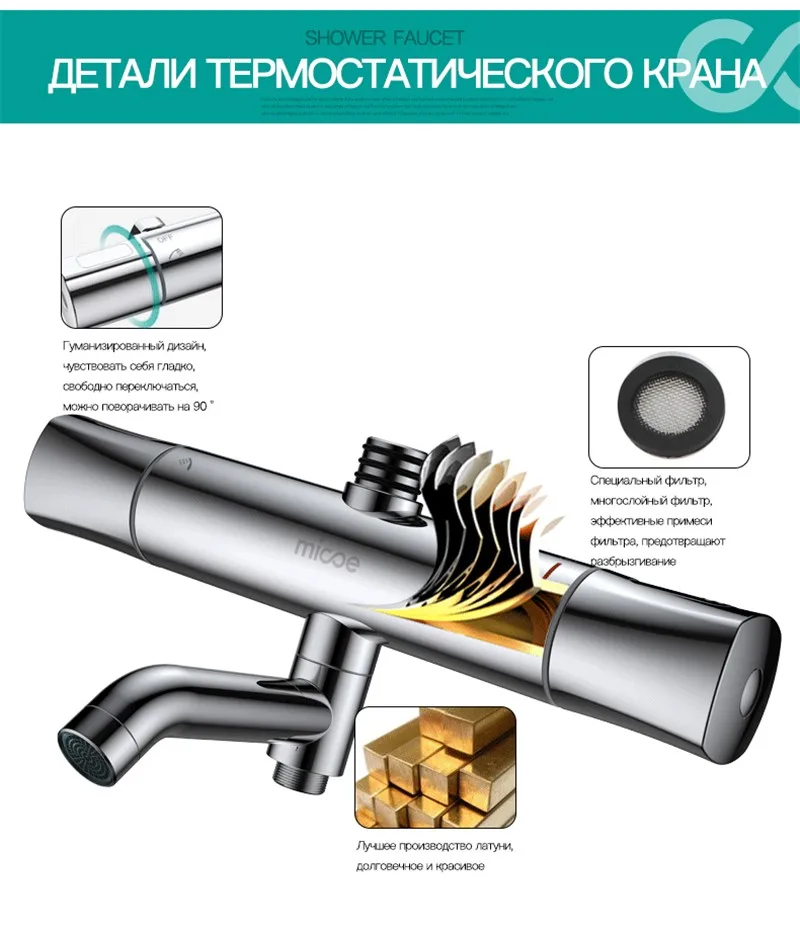 MICOE душевой набор Термостатический смеситель для душа хромированный кран корпус медный литой кран 5 режимов сопла
