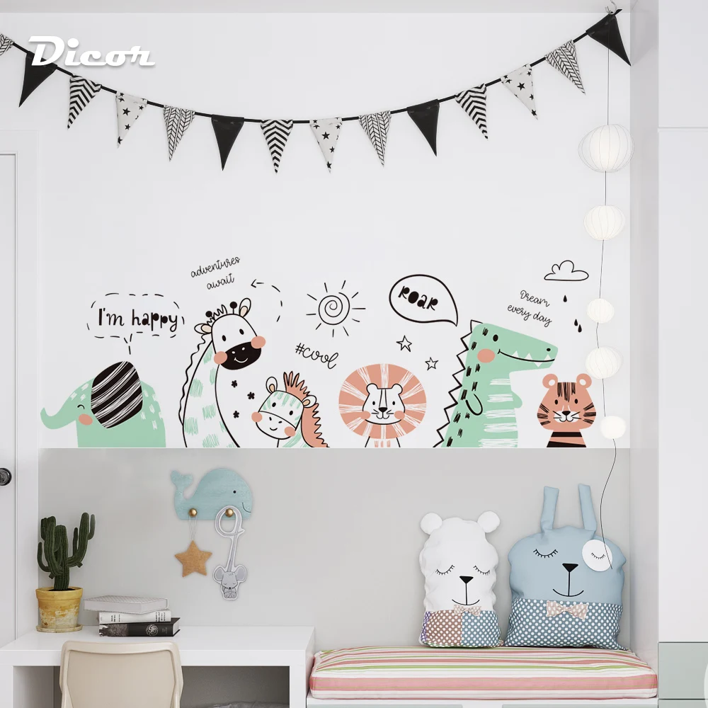 2 шт./компл. милые Мультяшные наклейки на стену животные для детской комнаты