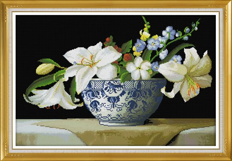 

Night Lily cross stitch kit flower 18ct 14ct 11ct count printed canvas stitching embroidery DIY handmade needlework