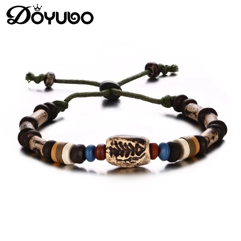 DOYUBO Модные мужские кожаные рыбья кость браслеты мужской в панк стиле с