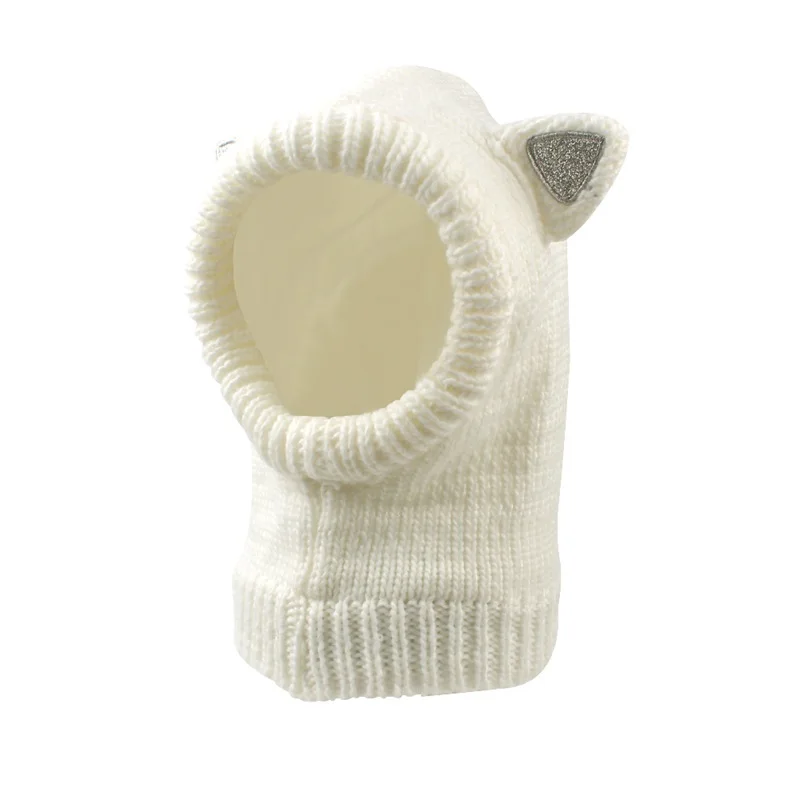 Теплая зимняя шапочка для малышей вязаная детская шапка с кошачьими ушками