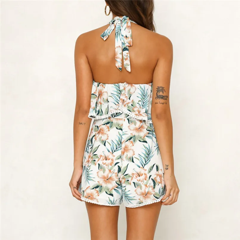 Женский сексуальный комбинезон на бретелях бандажный без спинки с цветочным