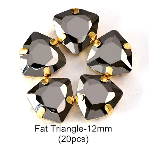 Fat Tri-angle 12mm Гематит высокое качество стекло кристалл пришивные стразы с коготь Кристалл каплевидные Пришивные коготь стразы для одежды B3794 - Цвет: Fat Tri-angle 12mm