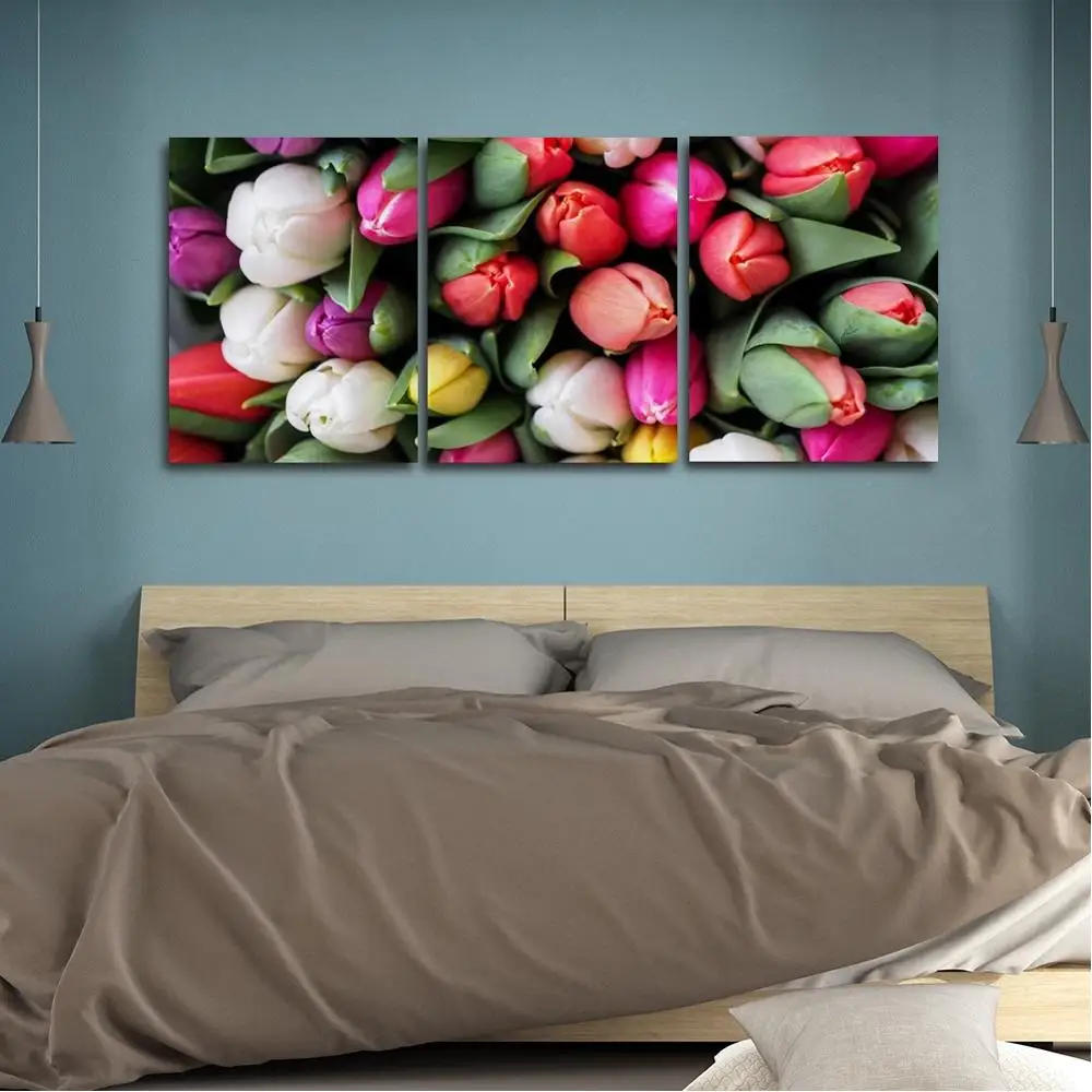 Неоткрытые цветы тюльпана 3 шт. холст живопись каллиграфия печать картина для