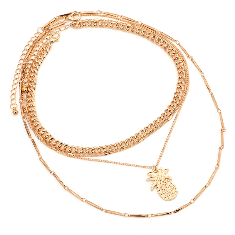 4 шт./компл. в богемном стиле женские ананас с цепью кулон многослойное ожерелье