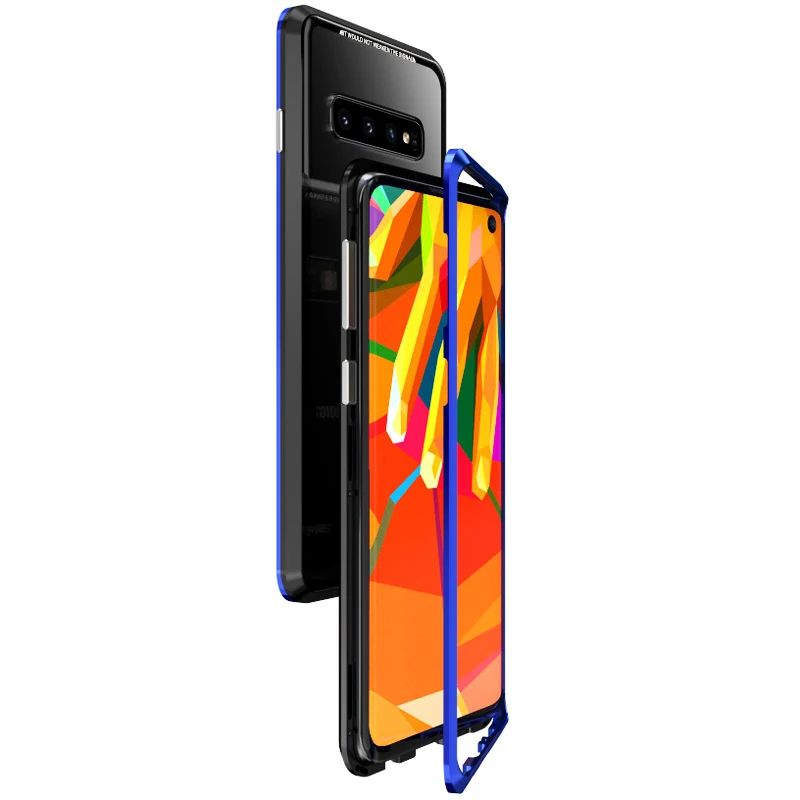 Black Blue Luphie анти-пип магнитное закаленное стекло чехол для samsung Galaxy S10 Plus Coque металлический бампер стеклянная крышка для samsung s10+ Fundas - Цвет: Black Blue