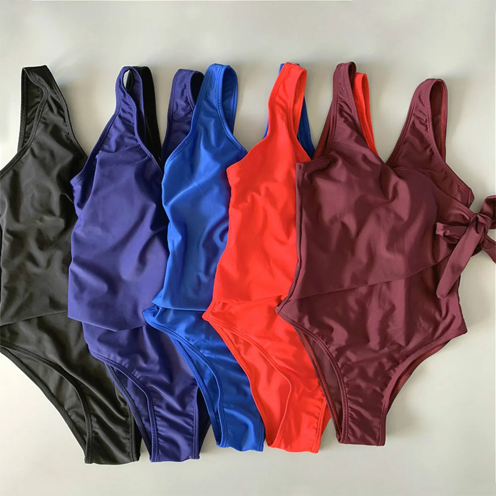 Новинка 2019 однотонное бикини с низкой спинкой Цельный купальник женский