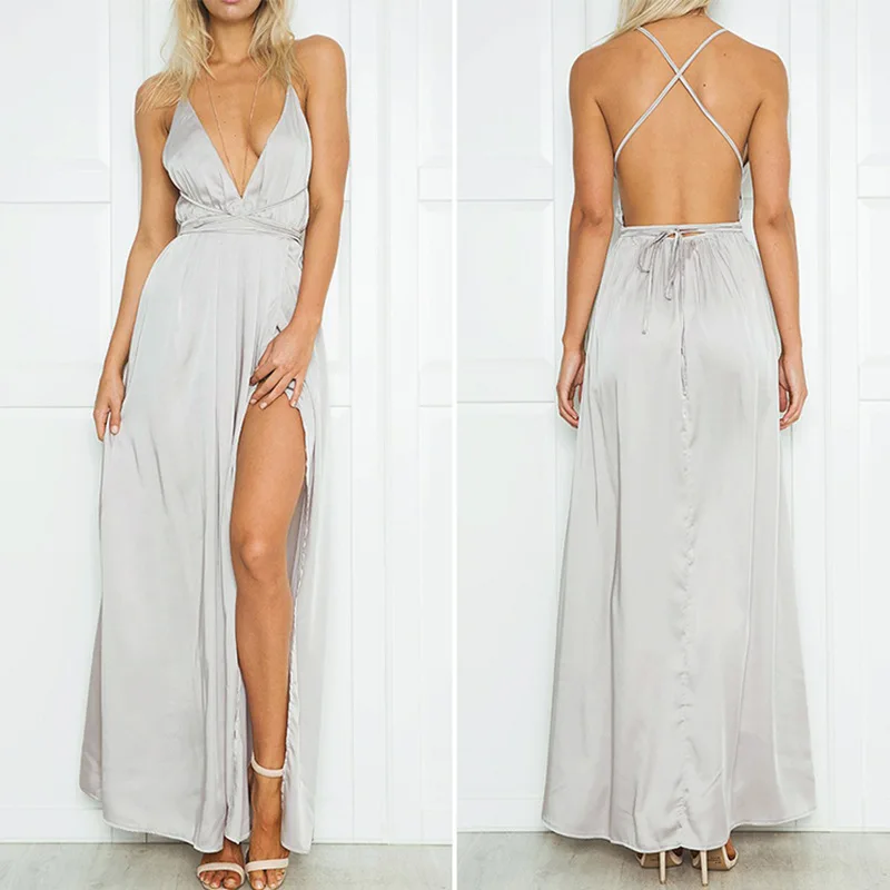 

Danjeaner Boho Floral Deep V neck Backless Sexy Dress Split Cross Lace Up Chiffon Summer Beach Long Dress Sleeveless Maxi Dress