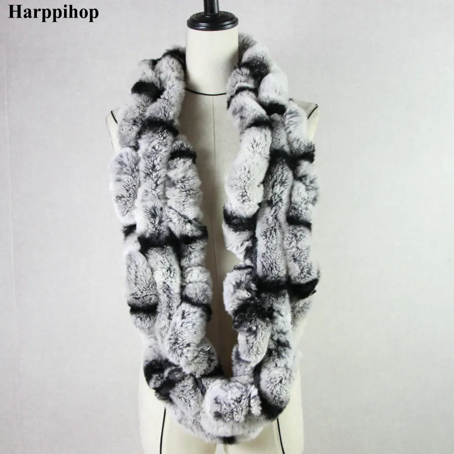Harppihop* зимний женский Настоящий мех кролика палантин обёрточная бумага глушитель петля бесконечный шарф из меха кролика рекс шаль, косынка HPS01