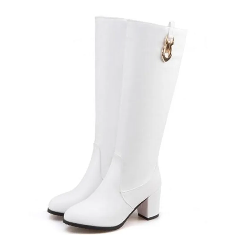 Women Boots winter New style Leisure time Round head Side zipper Keep warm High cylinder Boots brown black white Chivalry boots