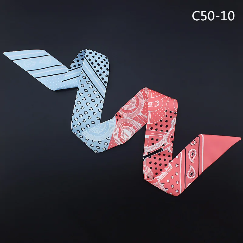 C50-10 Градиент кешью женский Печатный принт элегантный Тощий маленький мешок саржевый шелковый шарф лента голова ручка для волос галстук шарф Многофункциональный - Цвет: C50-10