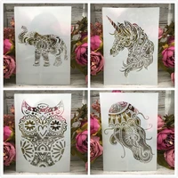 4pcslot a4 owl unicorn elephant diy layering stencils painting scrapbook coloring embossing album decorative card template