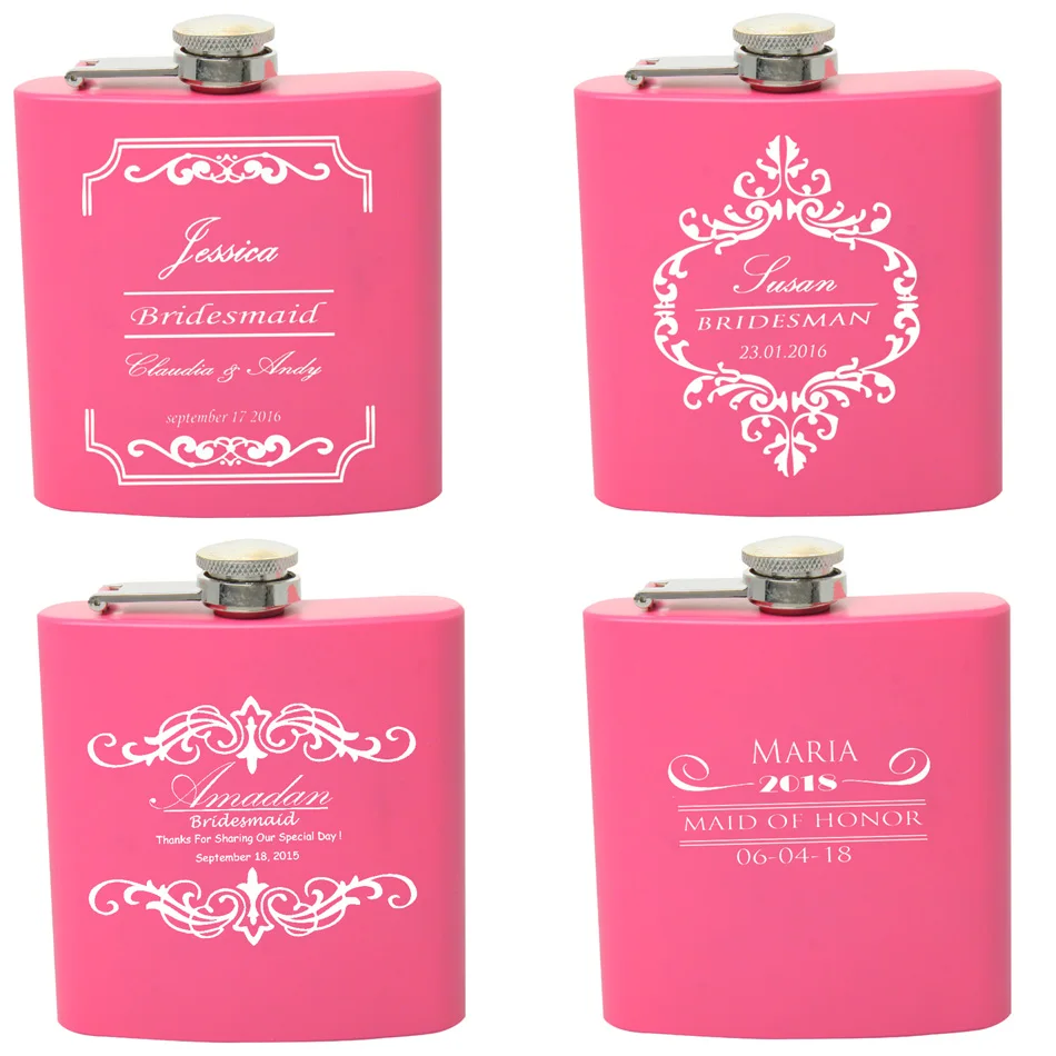 Фляга розовая для невесты или подружки 6 унций нержавеющая сталь| |