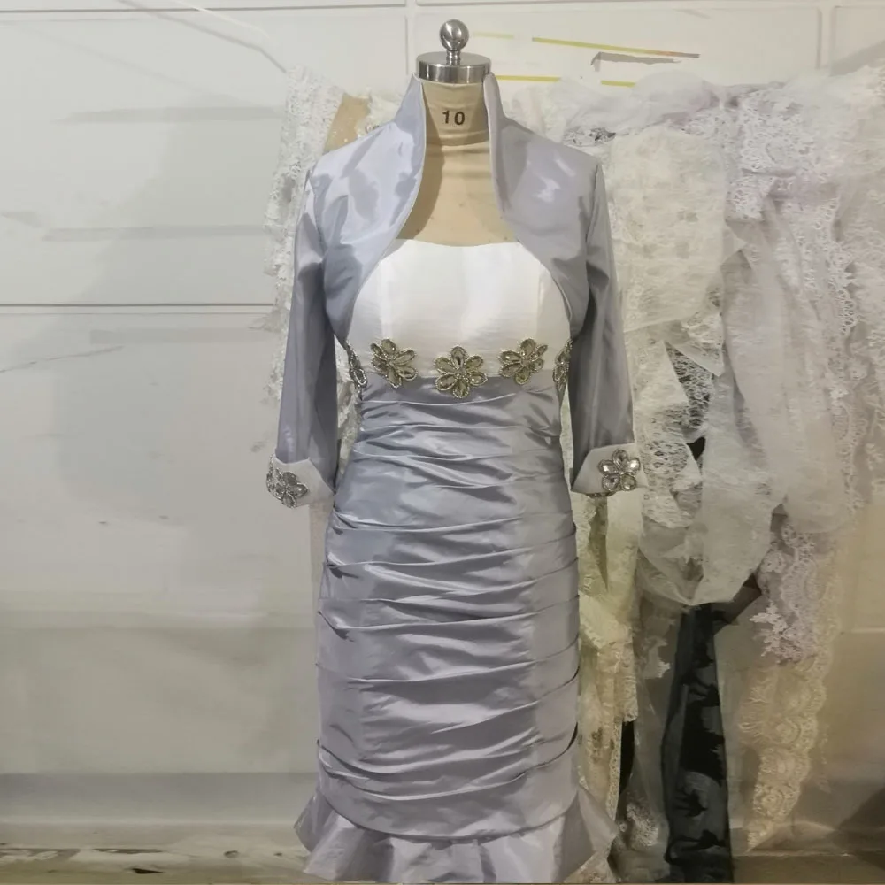 На заказ Vestido De Madrinha бесплатно болеро серебро бисероплетение длина до колена