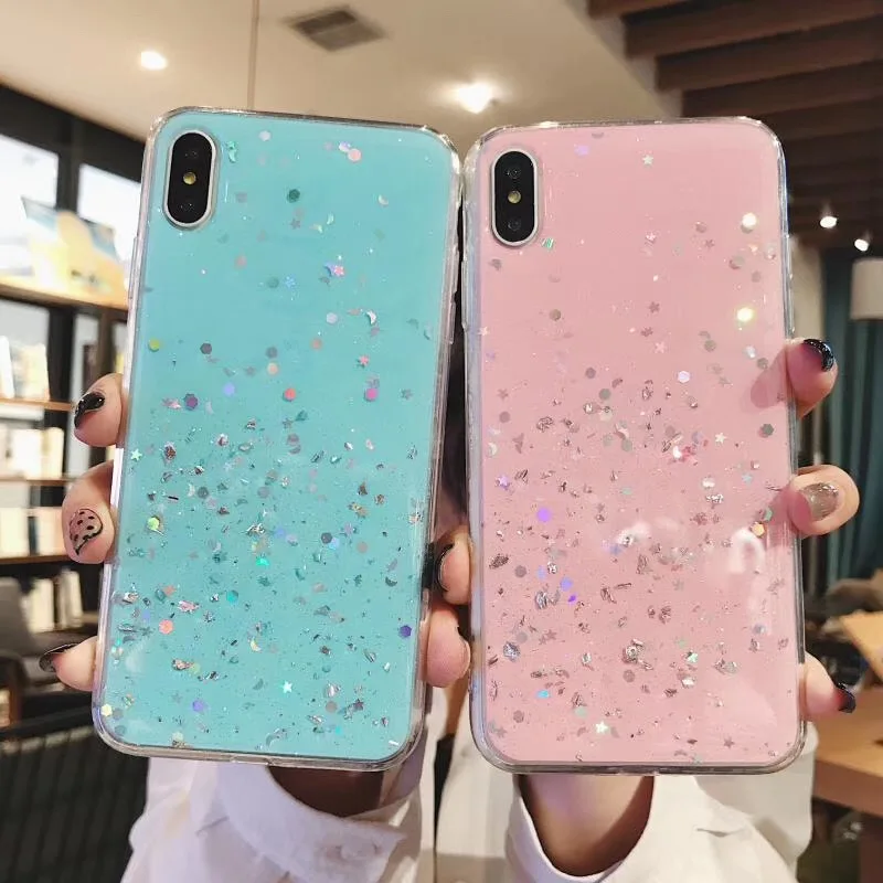 Модный Блестящий чехол с блестками для iphone 11X8 7 Plus 6 6s SE 2020 X XR XS MAX эпоксидная звезда