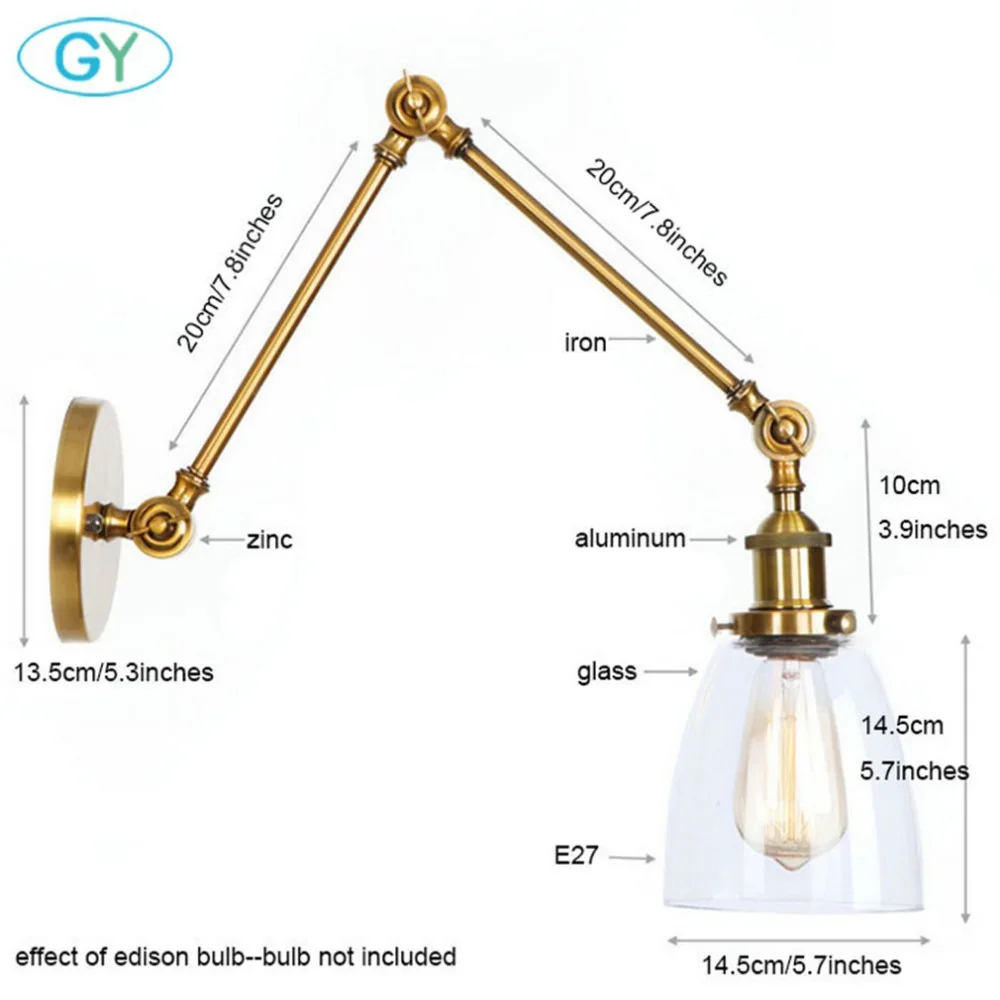 Современная промышленная стеклянная настенная бра Эдисона в винтажном стиле